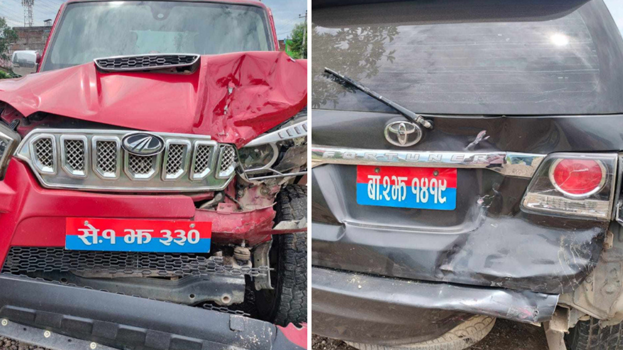 प्रधानमन्त्रीको स्वागतमा हिँडेका दुई प्रदेश मन्त्री सवार गाडी आपसमा ठोक्किए