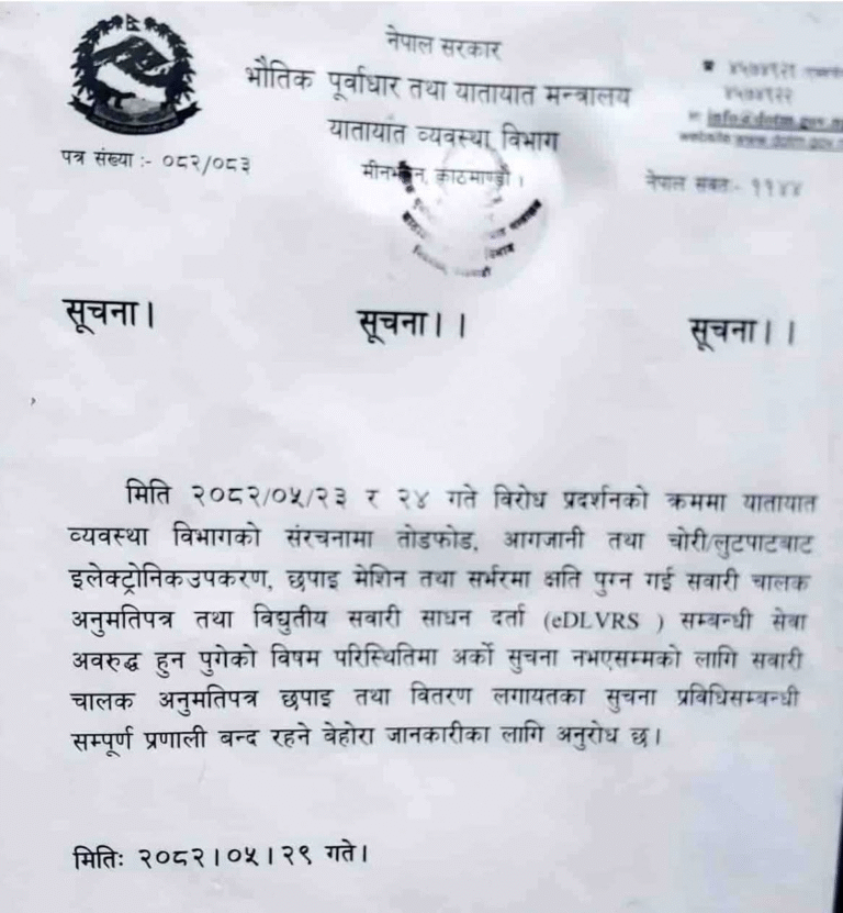 लाइसेन्स सेवा बन्द, छपाइ र वितरण अनिश्चितकालका लागि रोक