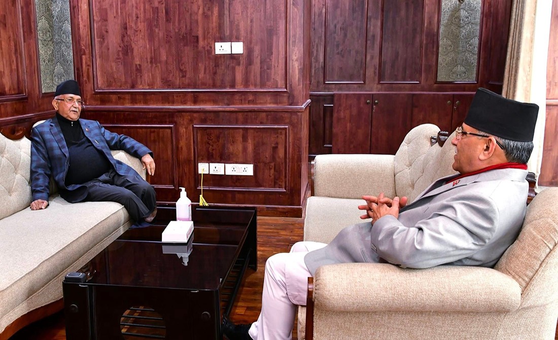 भारत भ्रमण अघि ओली–प्रचण्ड भेट, चुनावी तालमेलबारे छलफल